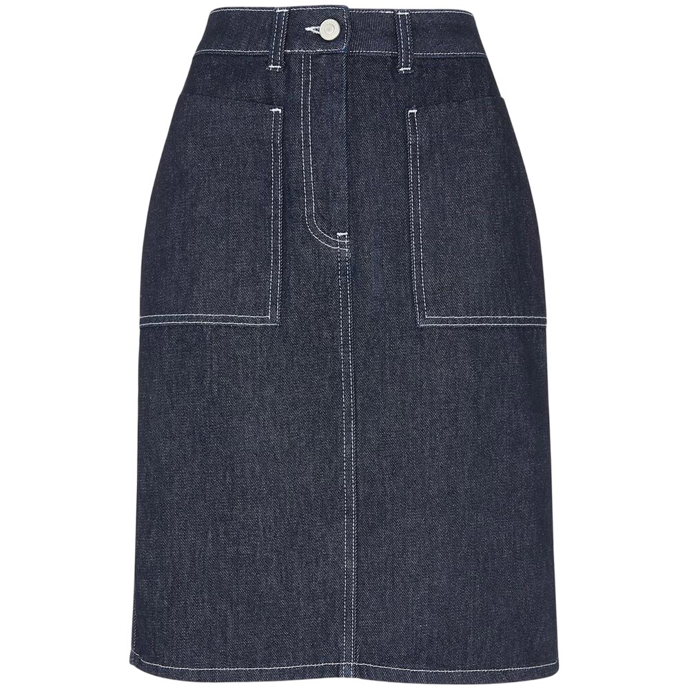 Whistles Dark Denim Contrast Stitch Midi Skirt